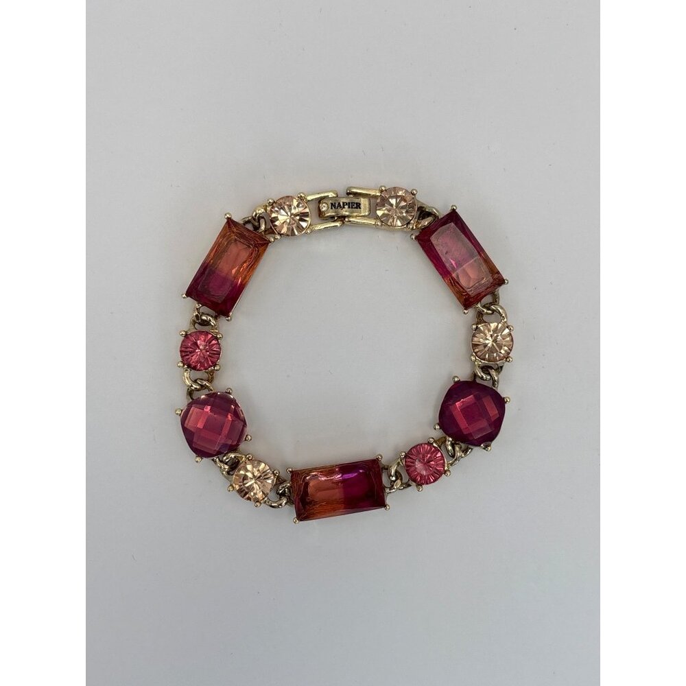 Napier Vintage 1990's Gold Tone Ombre Emerald Round Faceted Stone Plum Bracelet
